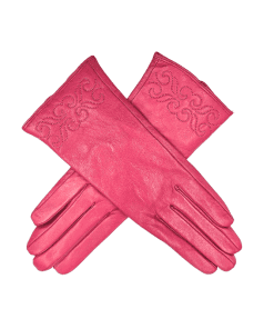 Leðurhanskar prjónafóðraðir-bleikir