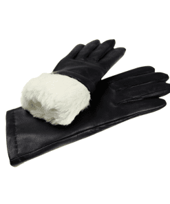 Alternative view of Leðurhanskar með kanínufóðri-svartir