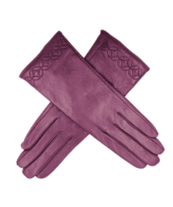 Leðurhanskar prjónafóðraðir-plómu