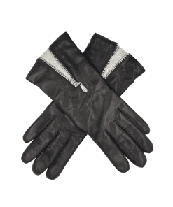 Leðurhanskar með roði-lax/silfur/hvítur