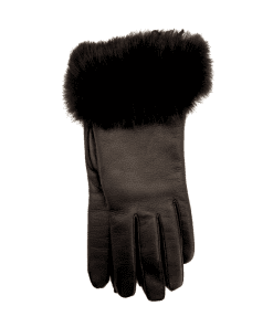 Leðurhanskar ullarfóðraðir m/kanínukanti-svartir