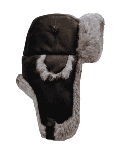 Loðfeldshúfa, kanína m/leðurkolli-náttúrulega grá