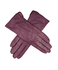 Leðurhanskar prjónafóðraðir-plómu