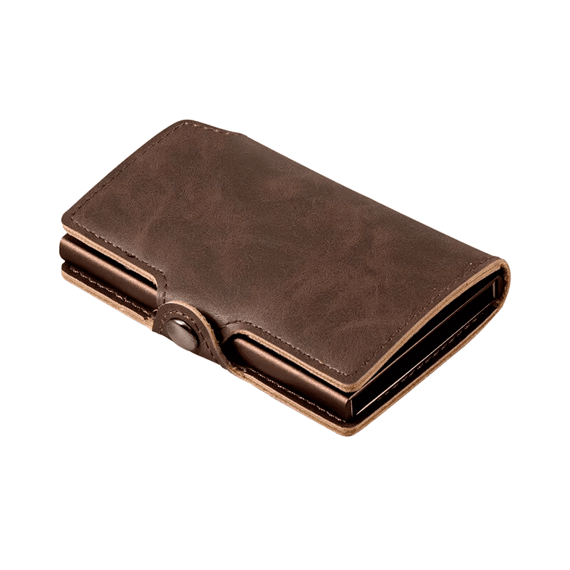 Kortahylki RFID í leðurhulstri-dökk brún