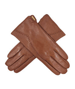 Leðurhanskar fóðraðir-mahoní brúnir