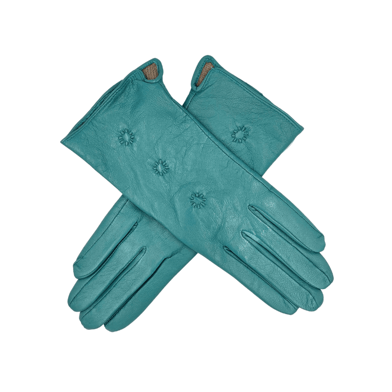 Leðurhanskar fóðraðir - sægrænir